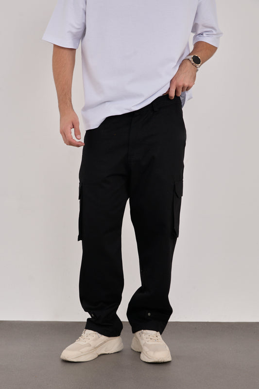 Men's Black Denim Cargo Pants
