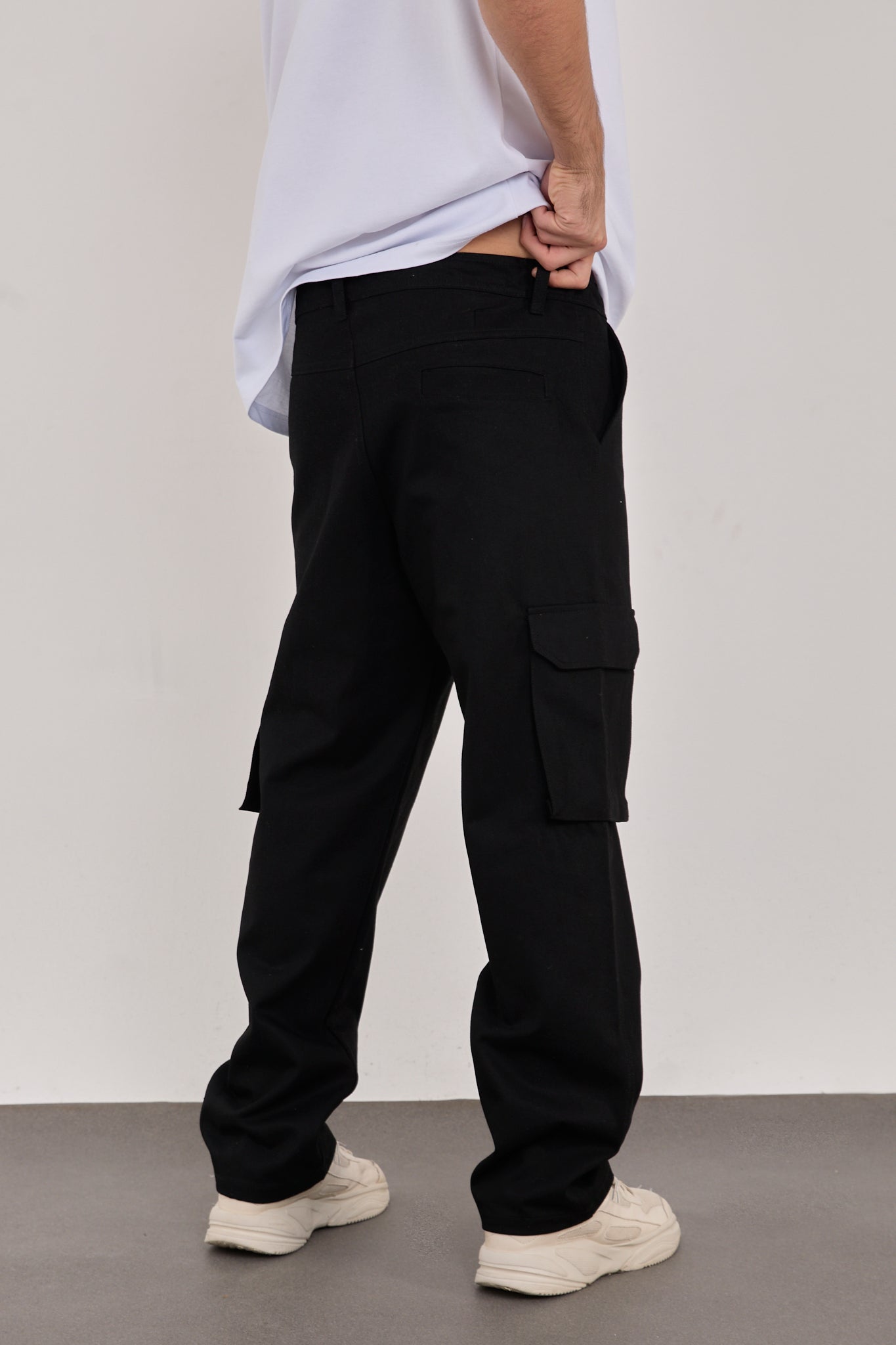 Men’s Black Denim Cargo Pants – 100% Cotton, Relaxed Fit-X-1007