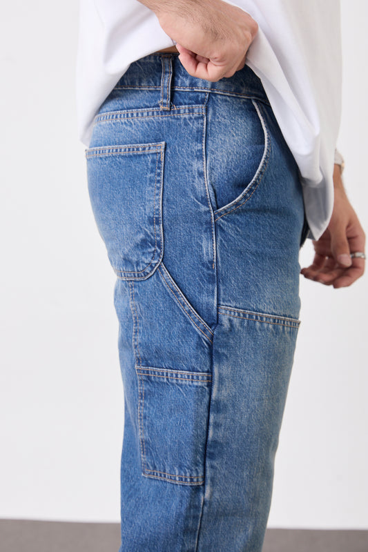 Men’s Blue Denim Jeans – Relaxed Fit Everyday Streetwear Pants-T-3133