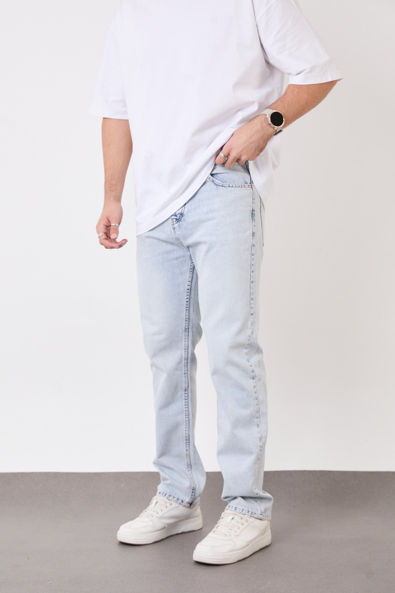 Men’s Light Blue Straight Jeans | Casual Everyday Fit-T-2445