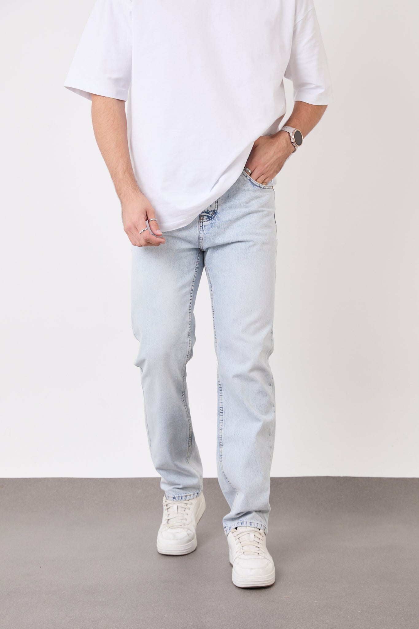 Men’s Light Blue Straight Jeans | Casual Everyday Fit-T-2445