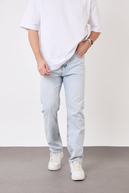 ROCQERX Men's Denim Light Blue Straight Jeans | Casual Everyday Fit with multiple pockets, Straight Fit for everyday streetwear