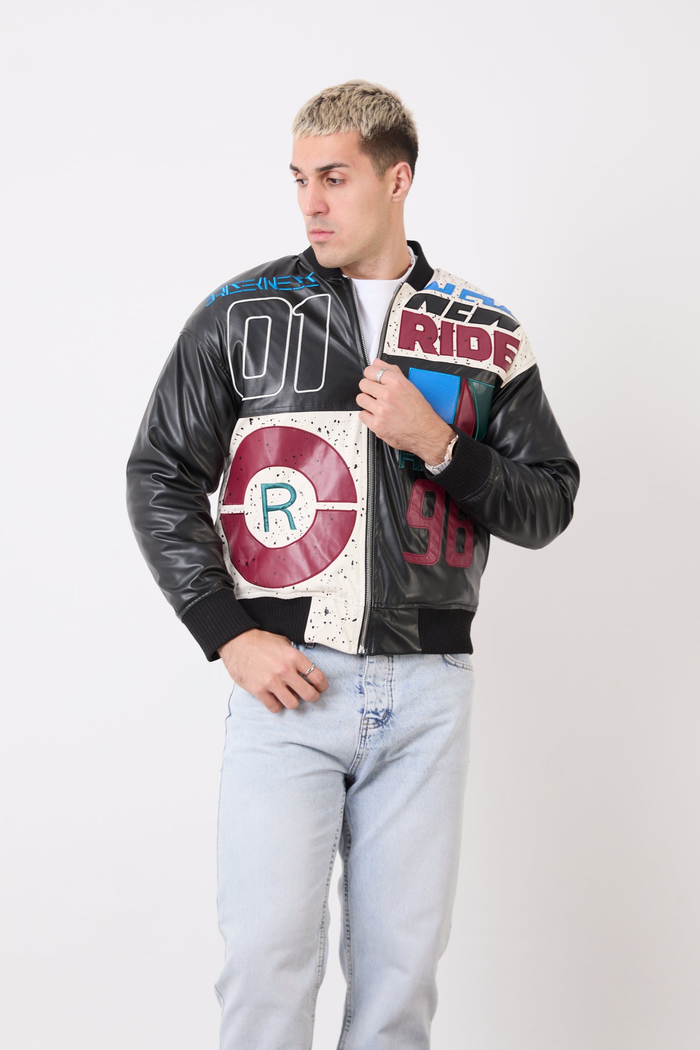 Men’s Black Oversized  Quilted Lined Faux Leather Biker Jacket – R-2477
