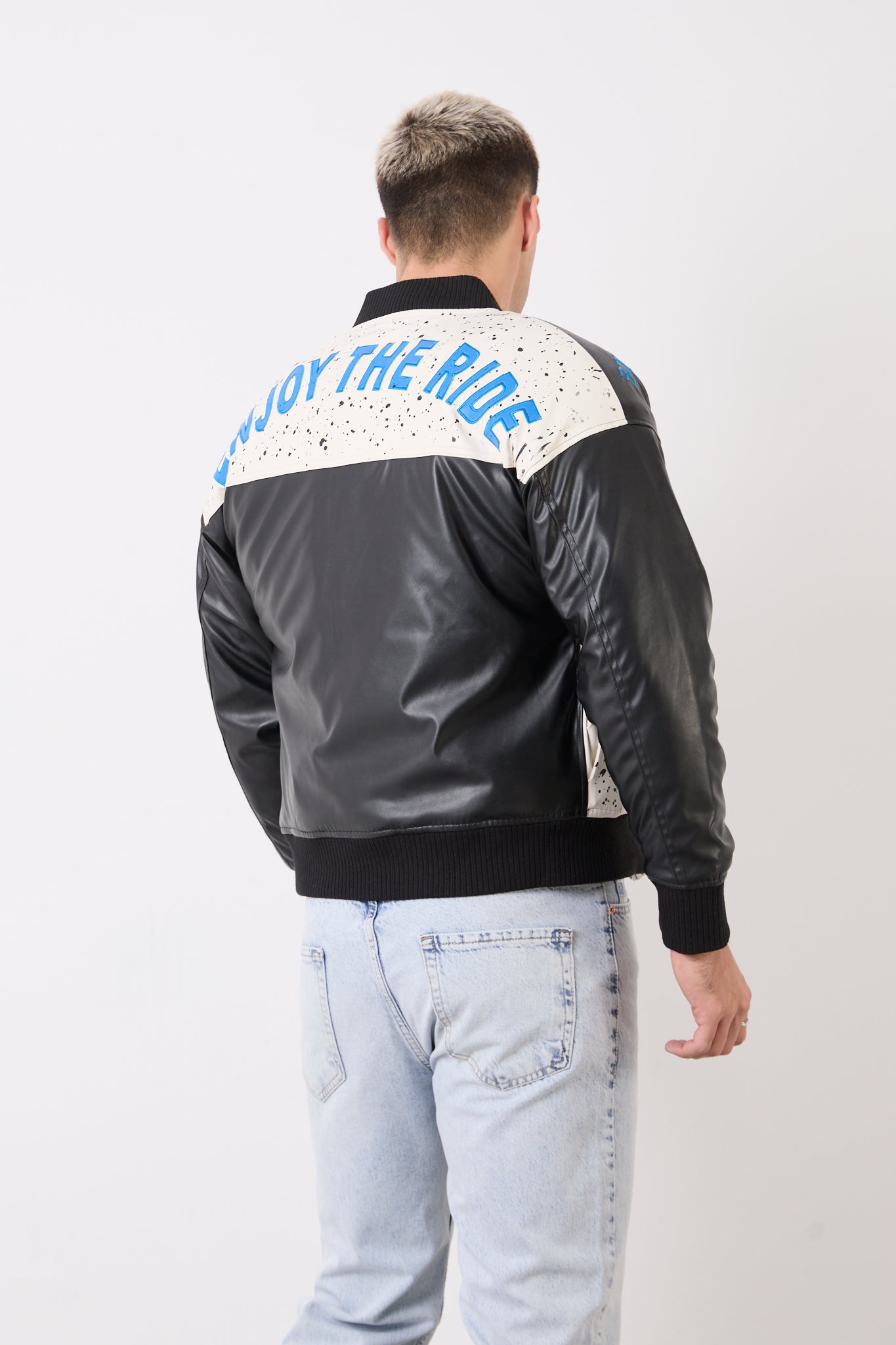 Men’s Black Oversized  Quilted Lined Faux Leather Biker Jacket – R-2477