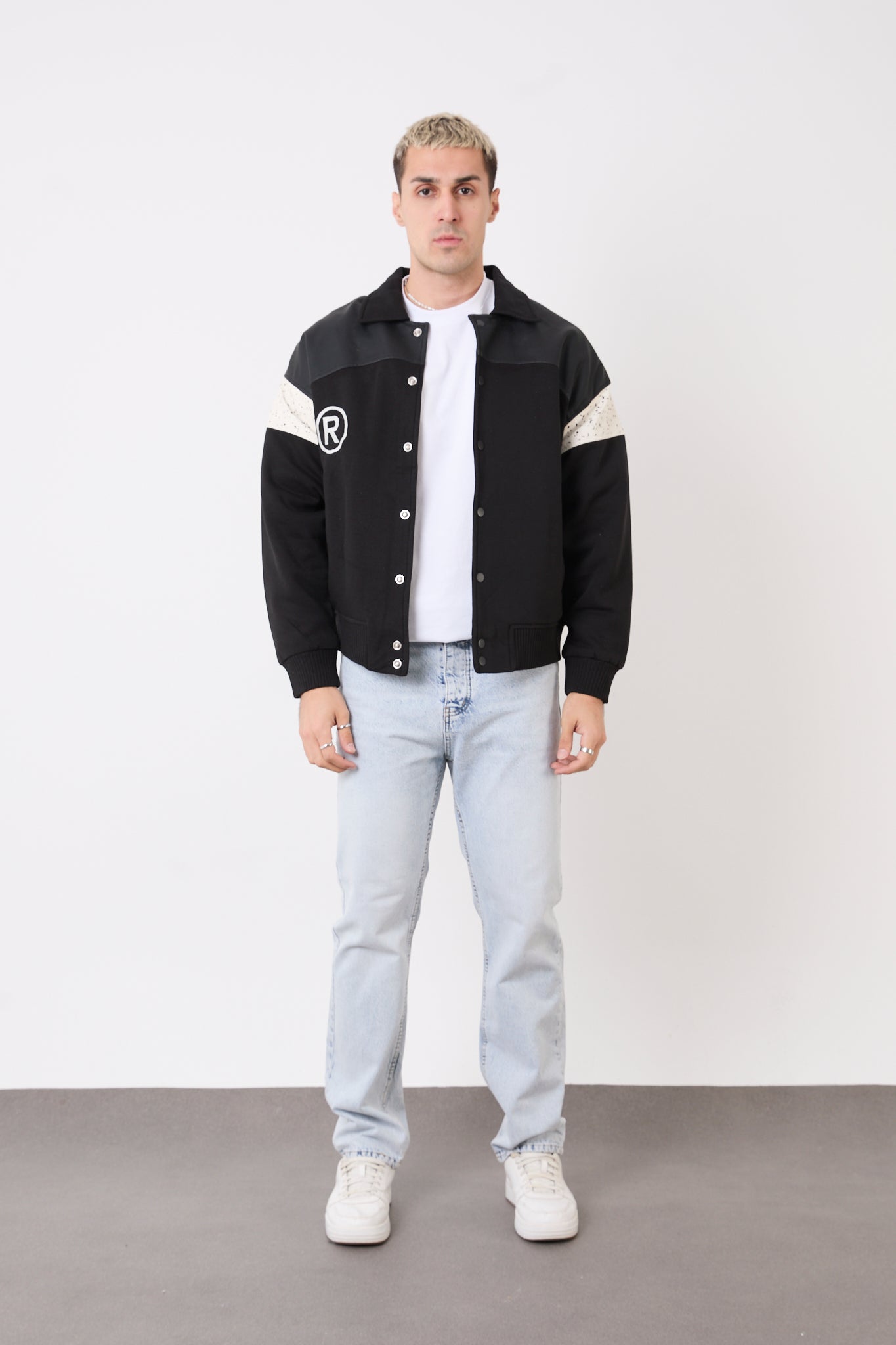 Men’s Black Oversized  Quilted Lined Faux Leather Biker Jacket – R-2477