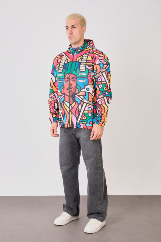 Unisex Abstract Art Print Windbreaker Jacket – Lightweight Zip-Up Rain Jacket-R-2440