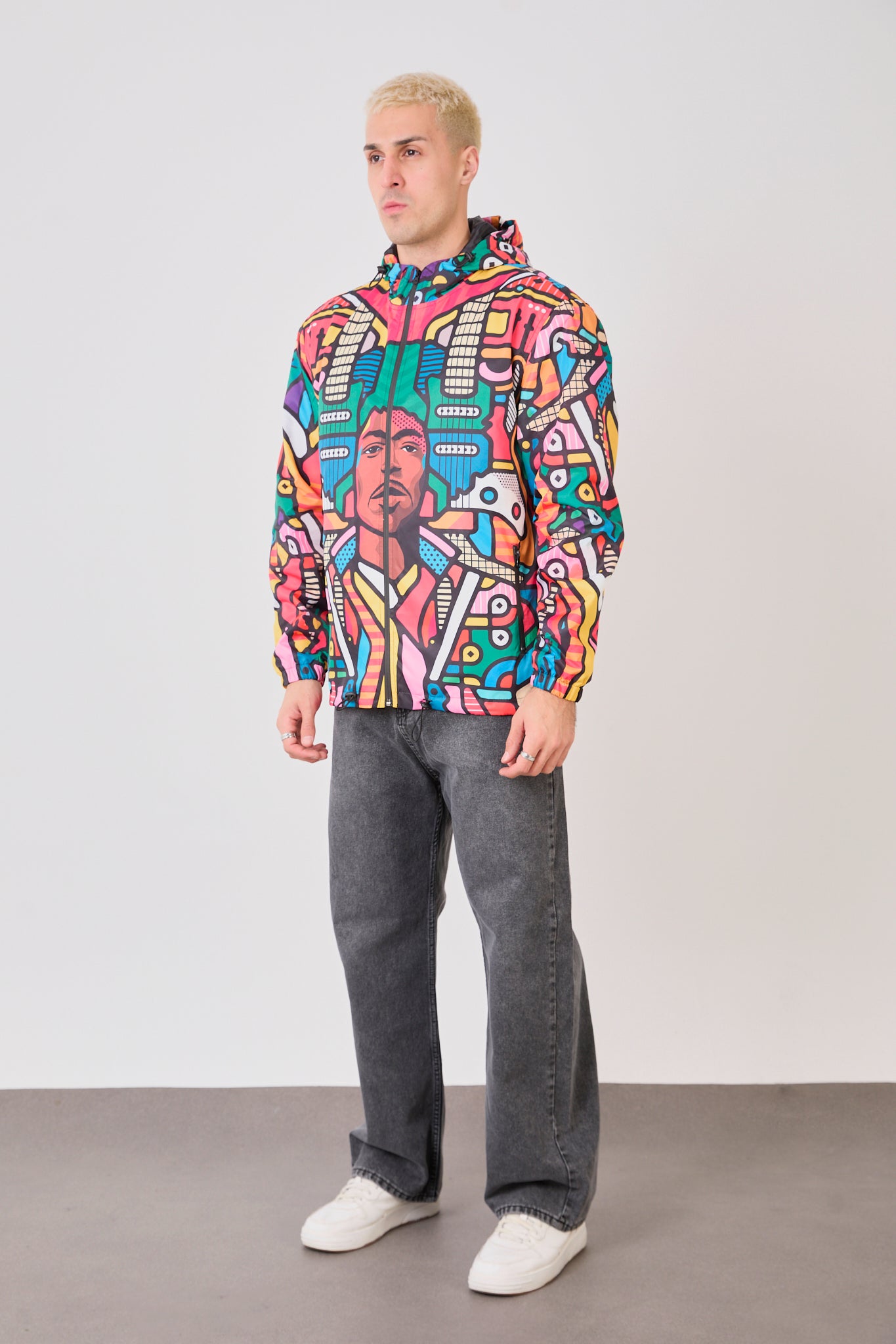 Unisex Abstract Art Print Windbreaker Jacket – Lightweight Zip-Up Rain Jacket-R-2440