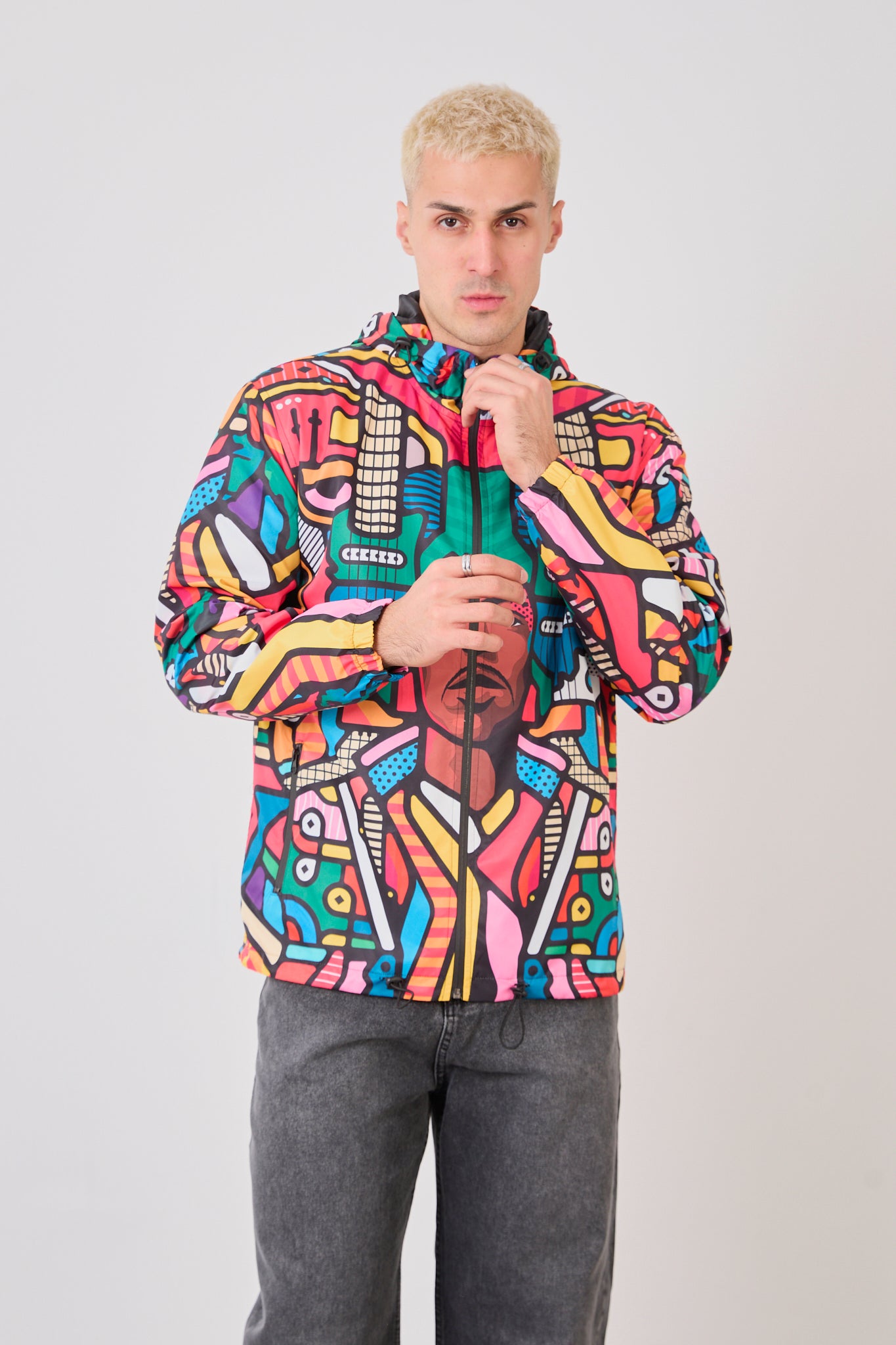 Unisex Abstract Art Print Windbreaker Jacket – Lightweight Zip-Up Rain Jacket-R-2440
