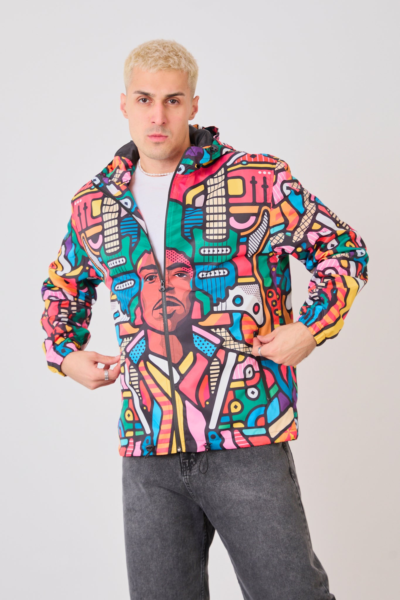 Unisex Abstract Art Print Windbreaker Jacket – Lightweight Zip-Up Rain Jacket-R-2440