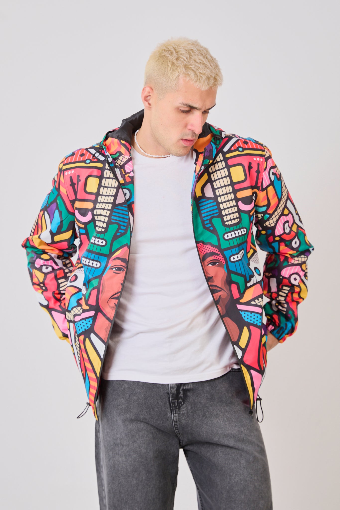 Unisex Abstract Art Print Windbreaker Jacket – Lightweight Zip-Up Rain Jacket-R-2440