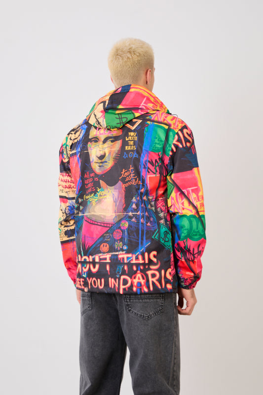 Unisex Graphic Print Hooded Rain Jacket – Full Zip Streetwear Windbreaker-R-2252