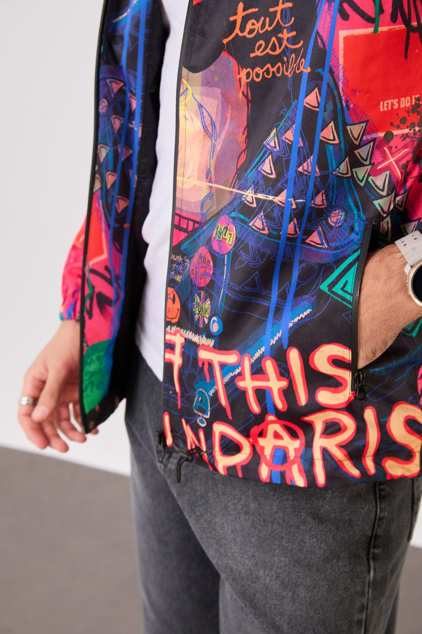 Unisex Graphic Print Hooded Rain Jacket – Full Zip Streetwear Windbreaker-R-2252
