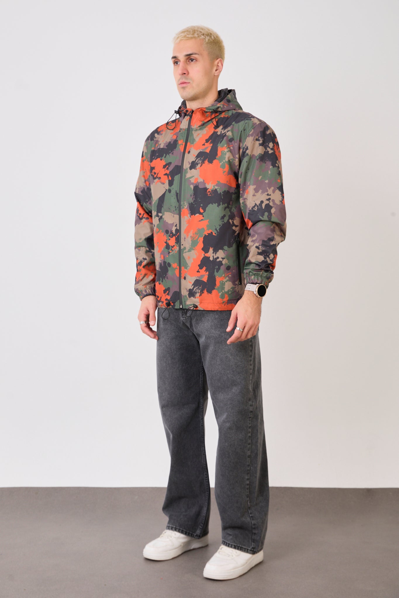 Unisex Camouflage Print Lightweight Hooded Rain Jacket-R-2442