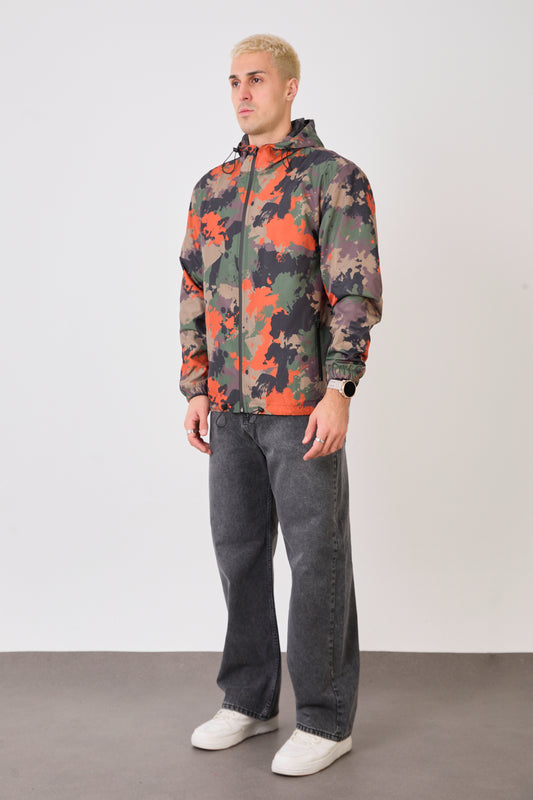 Unisex Camouflage Print Lightweight Hooded Rain Jacket-R-2442