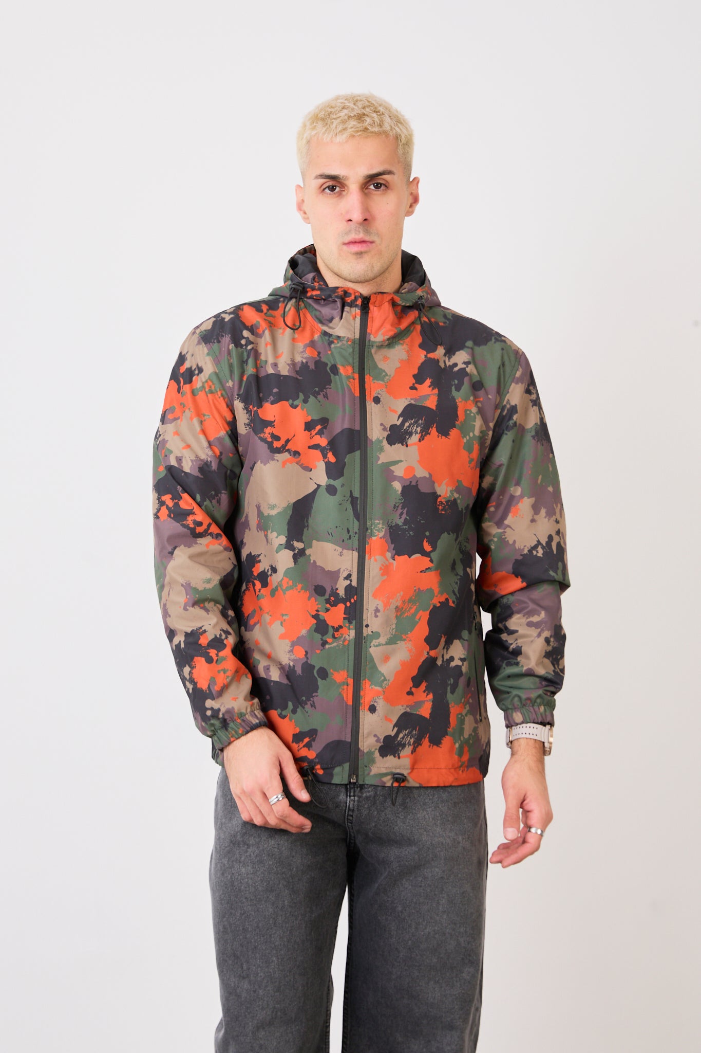 Unisex Camouflage Print Lightweight Hooded Rain Jacket-R-2442