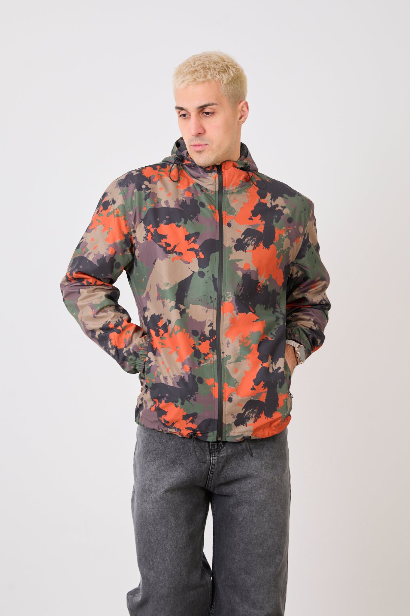 Unisex Camouflage Print Lightweight Hooded Rain Jacket-R-2442