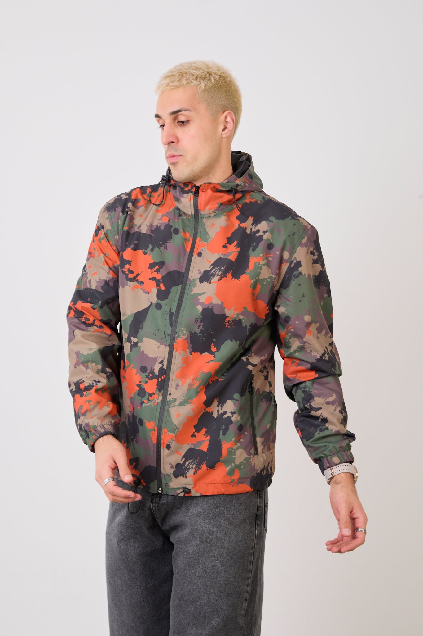 Unisex Camouflage Print Lightweight Hooded Rain Jacket-R-2442