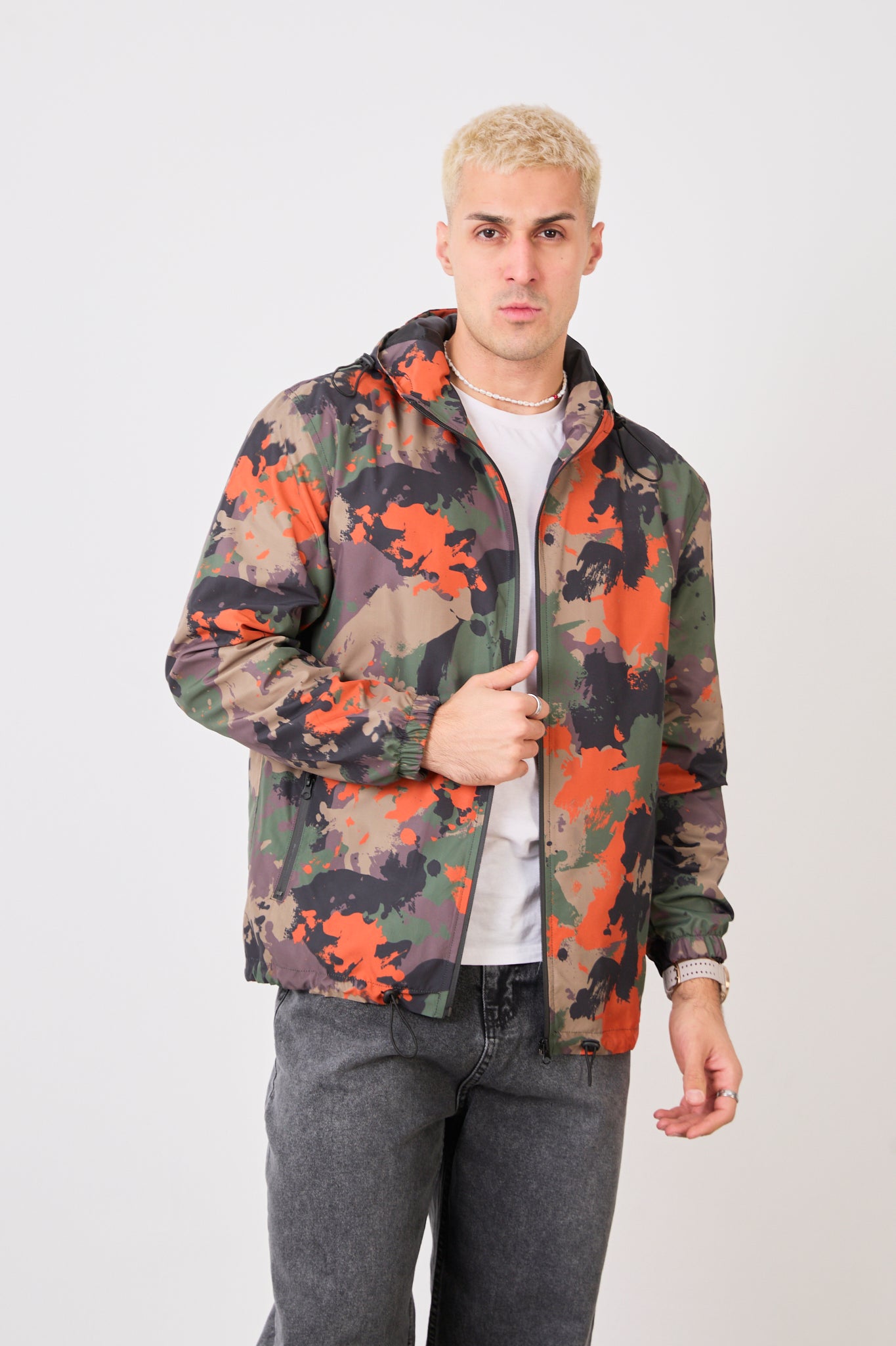 Unisex Camouflage Print Lightweight Hooded Rain Jacket-R-2442