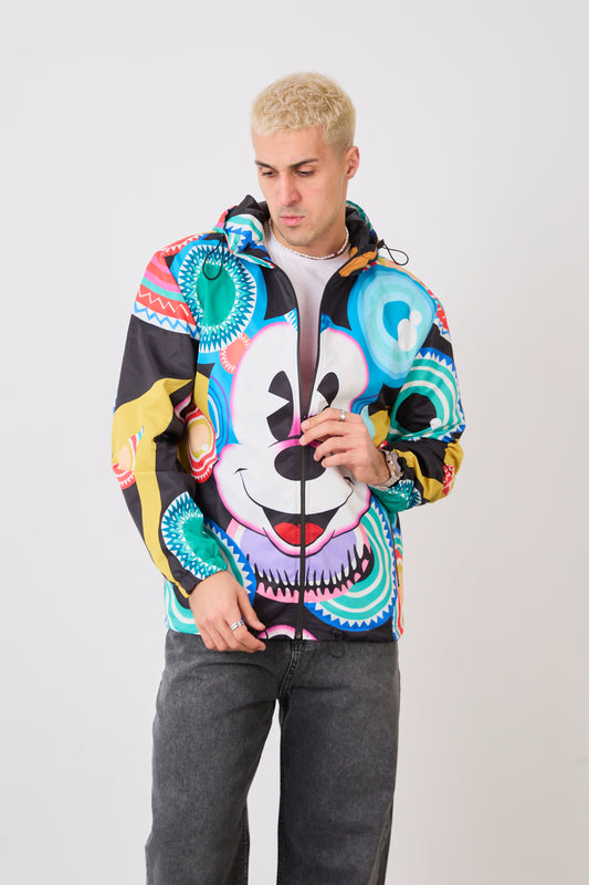 ROCQERX Unisex Graphic Print Hooded Rain Jacket with zip front & elastic waist, Relaxed Fit for layering all year