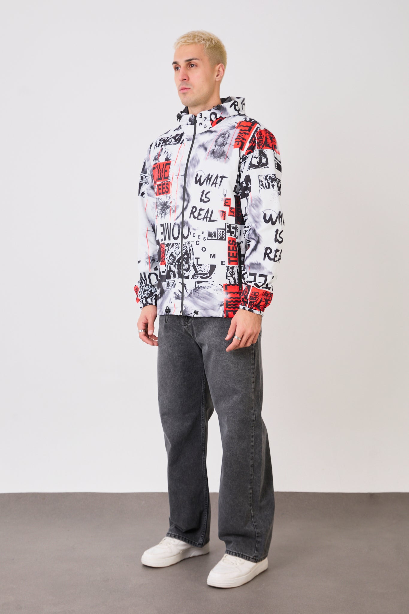 Unisex Graphic Print Hooded Rain Jacket – Waterproof Streetwear Style-R-2103