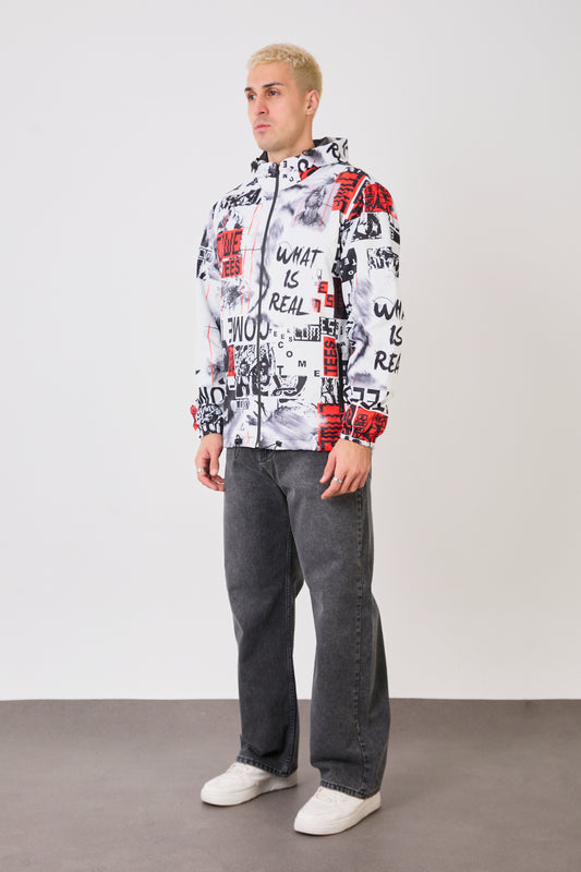 Unisex Graphic Print Hooded Rain Jacket – Waterproof Streetwear Style-R-2103