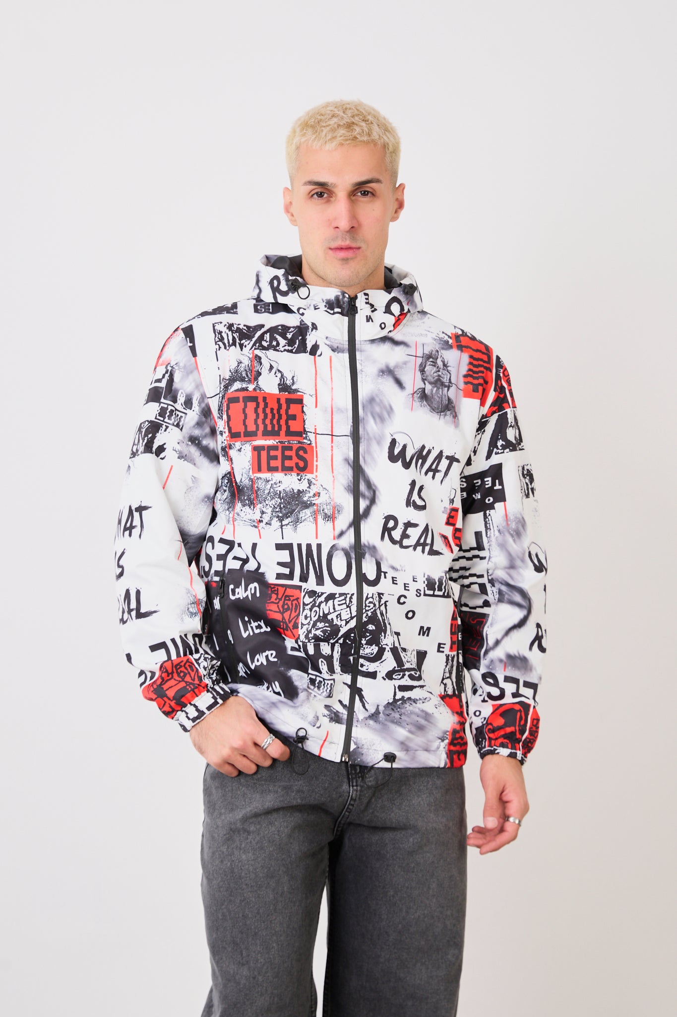 Unisex Graphic Print Hooded Rain Jacket – Waterproof Streetwear Style-R-2103