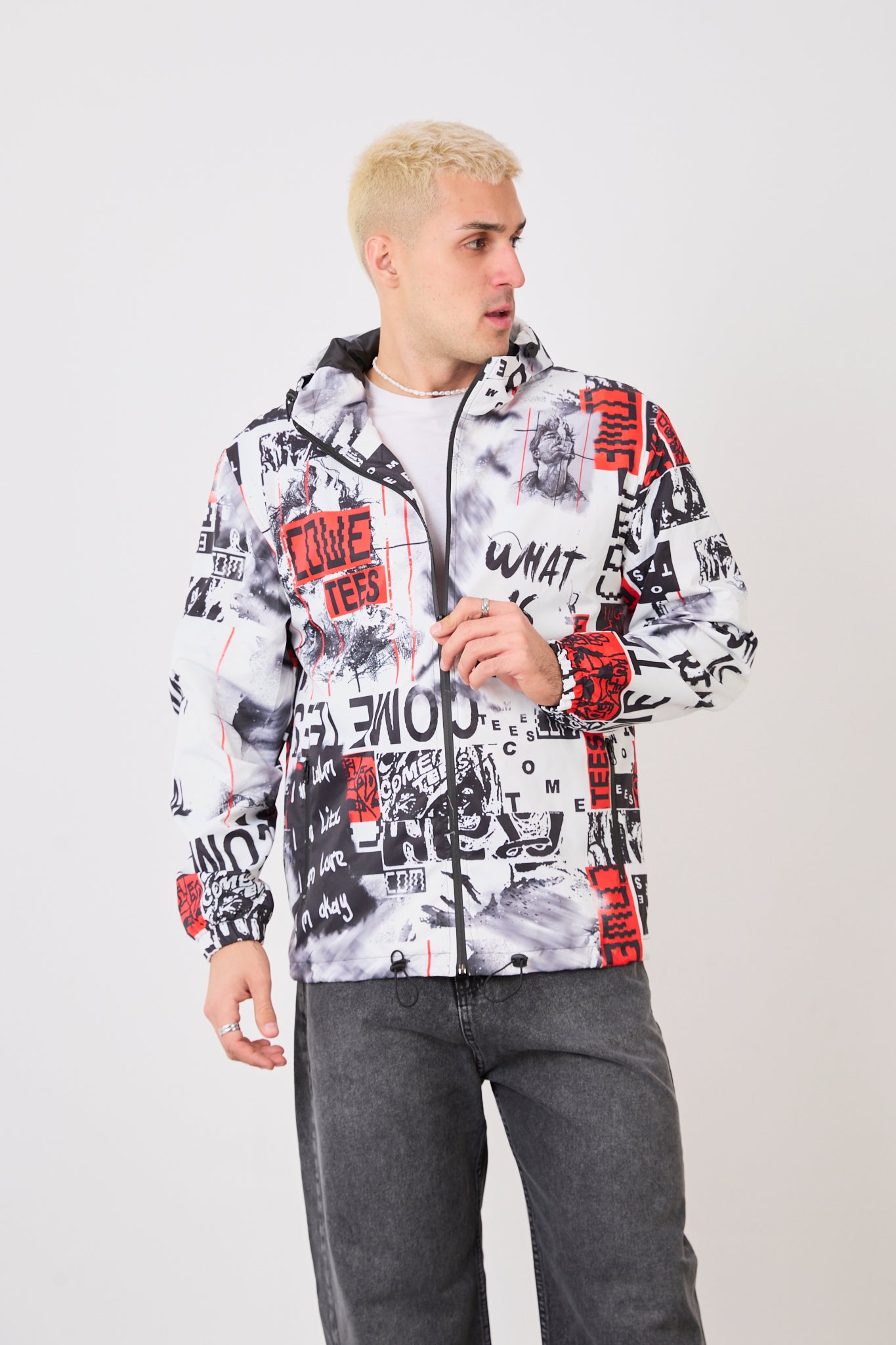 Unisex Graphic Print Hooded Rain Jacket – Waterproof Streetwear Style-R-2103