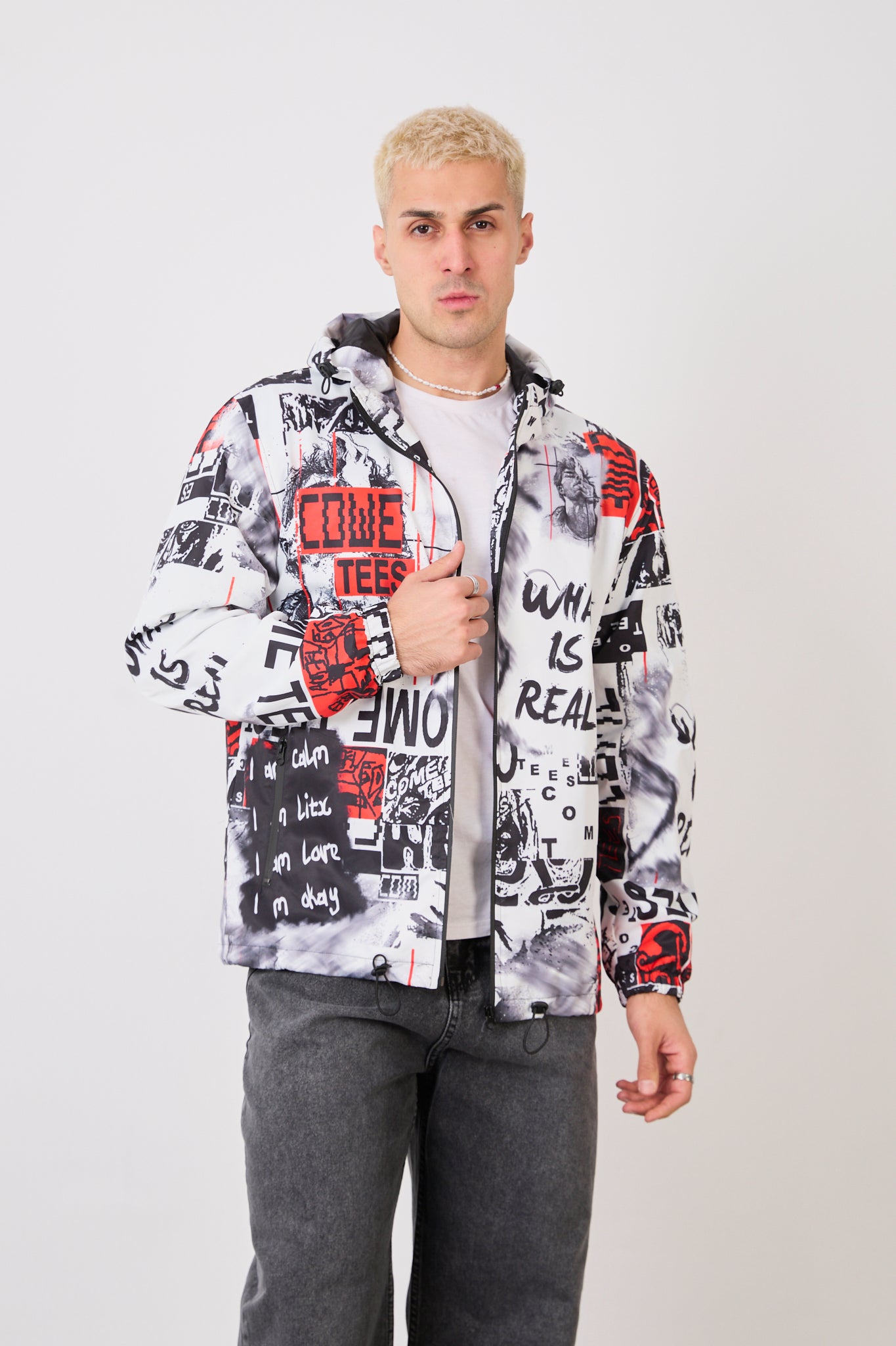 Unisex Graphic Print Hooded Rain Jacket – Waterproof Streetwear Style-R-2103
