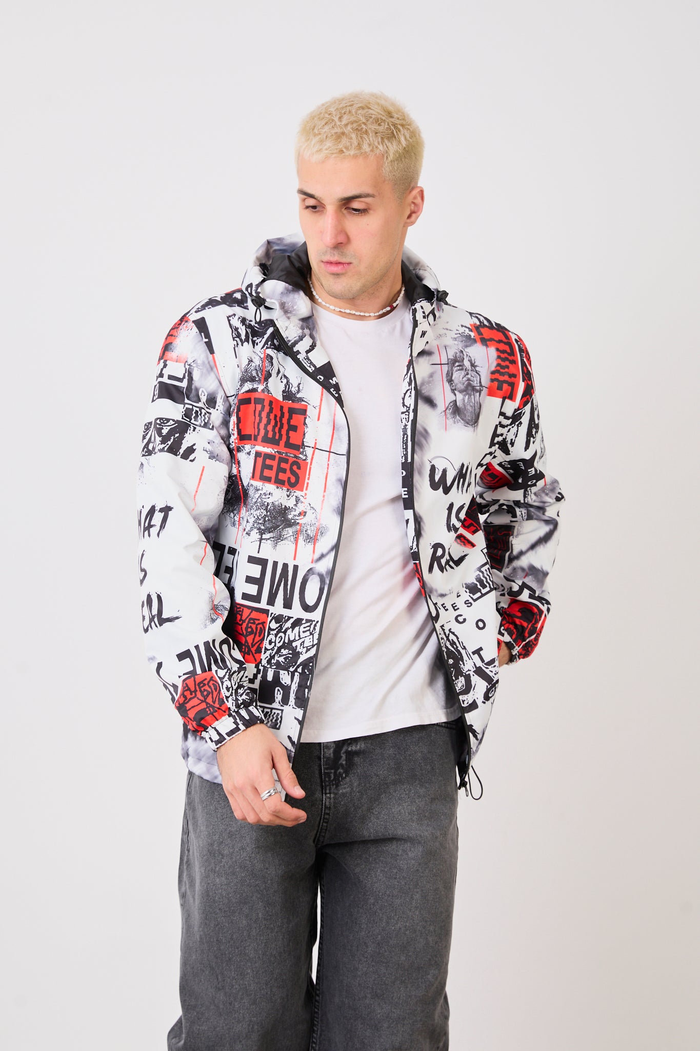 Unisex Graphic Print Hooded Rain Jacket – Waterproof Streetwear Style-R-2103