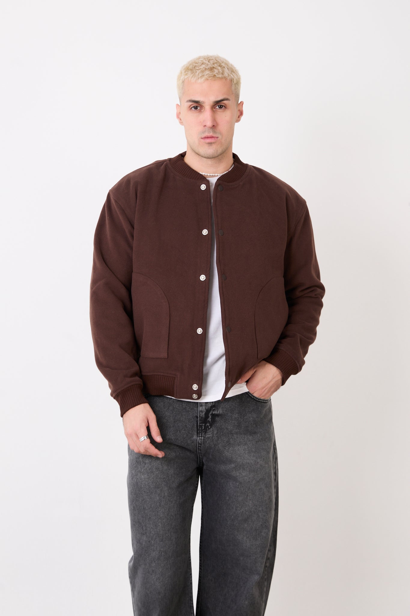 Men’s Quilted Lined Wool Blend Bomber Jacket – Snap Button Closure X-2026