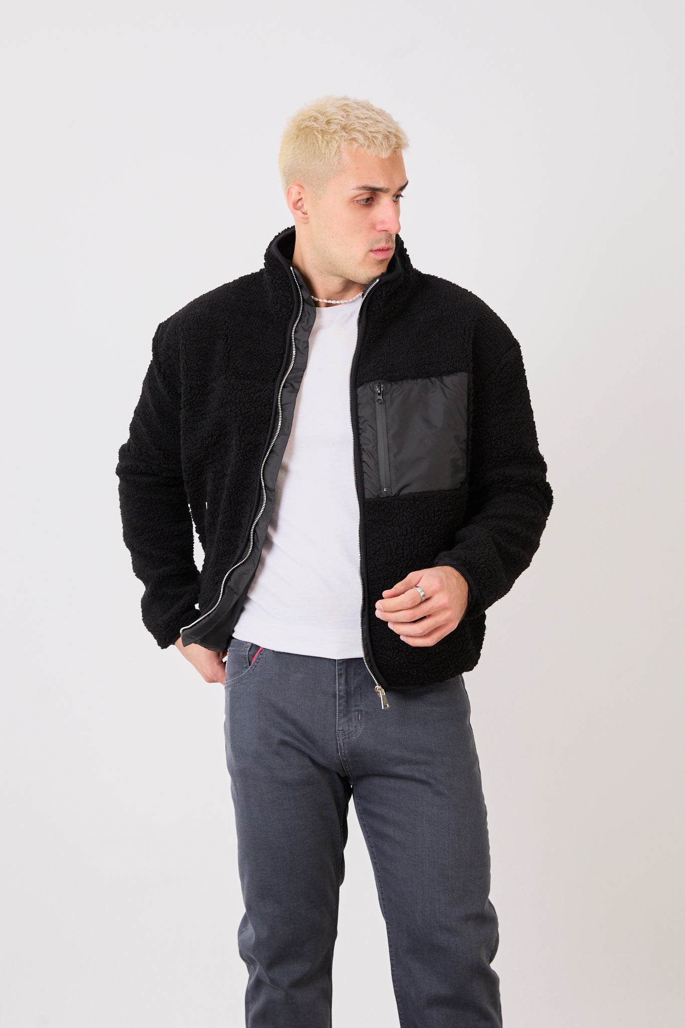 Men’s Zip-Up High Neck Jacket – Contrast Pocket-X-2043