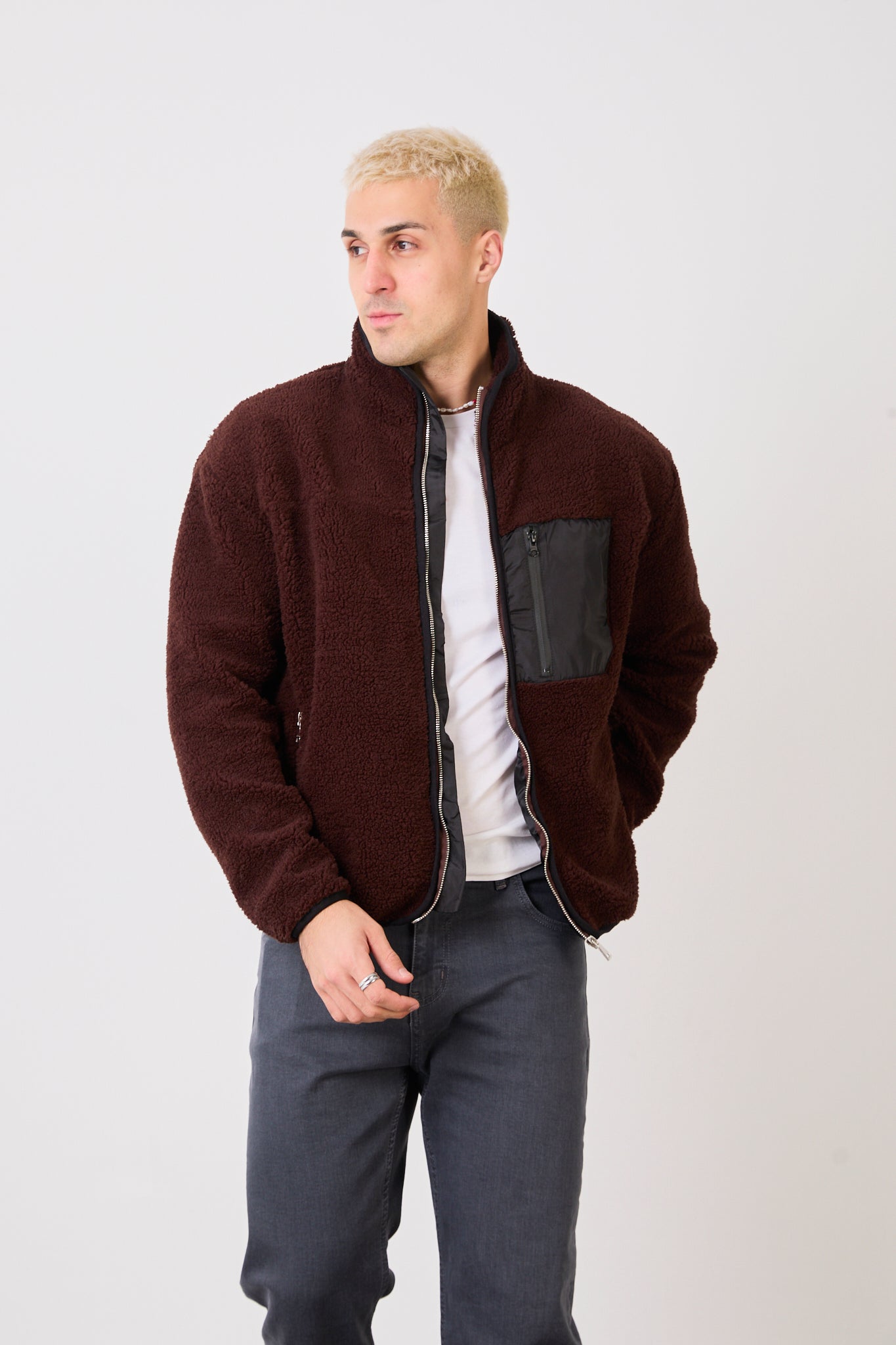 Men’s Zip-Up High Neck Jacket – Contrast Pocket-X-2043