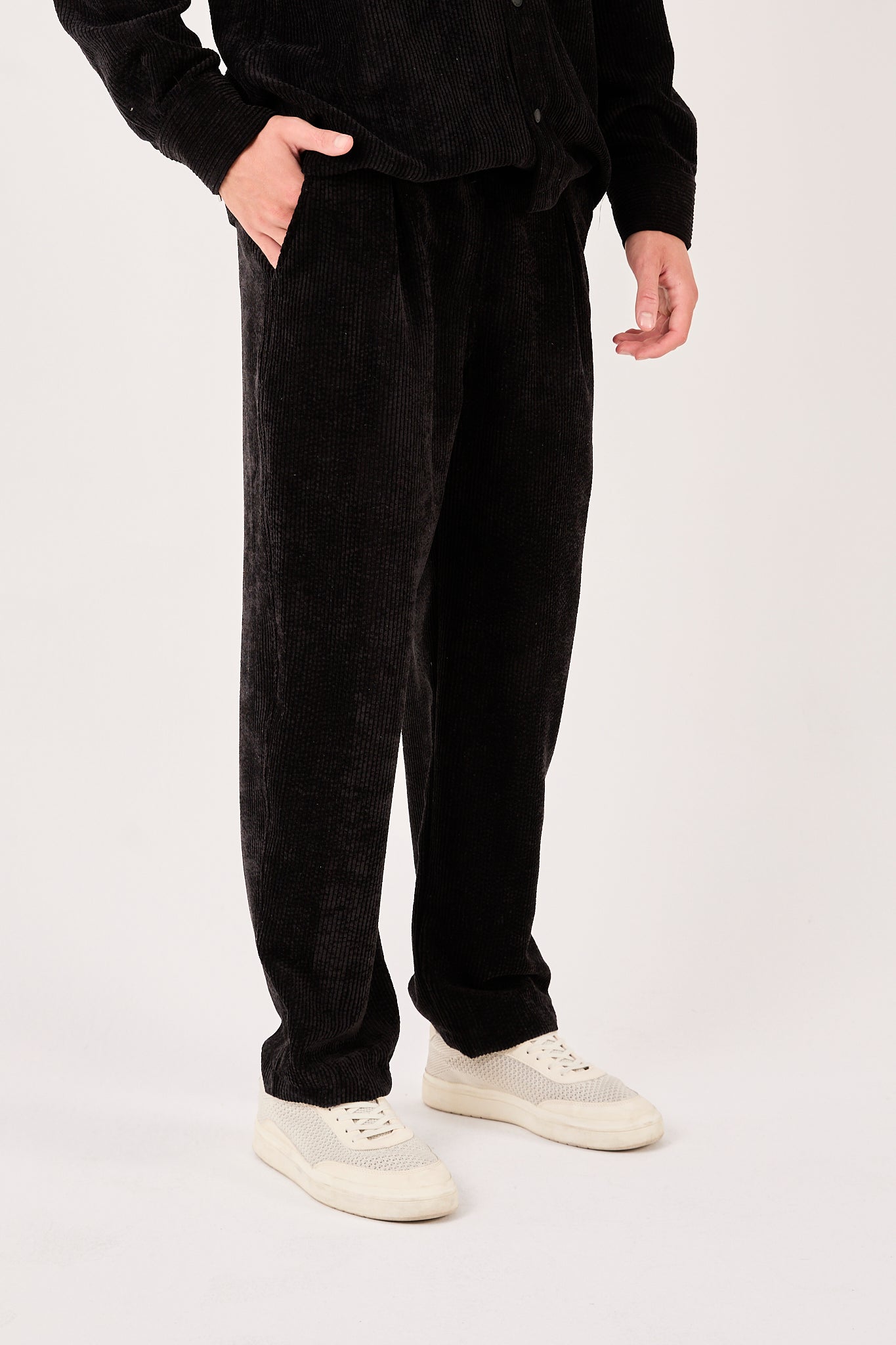 Men’s Black Corduroy Pants – Elastic Waist, Relaxed Fit-X-1004