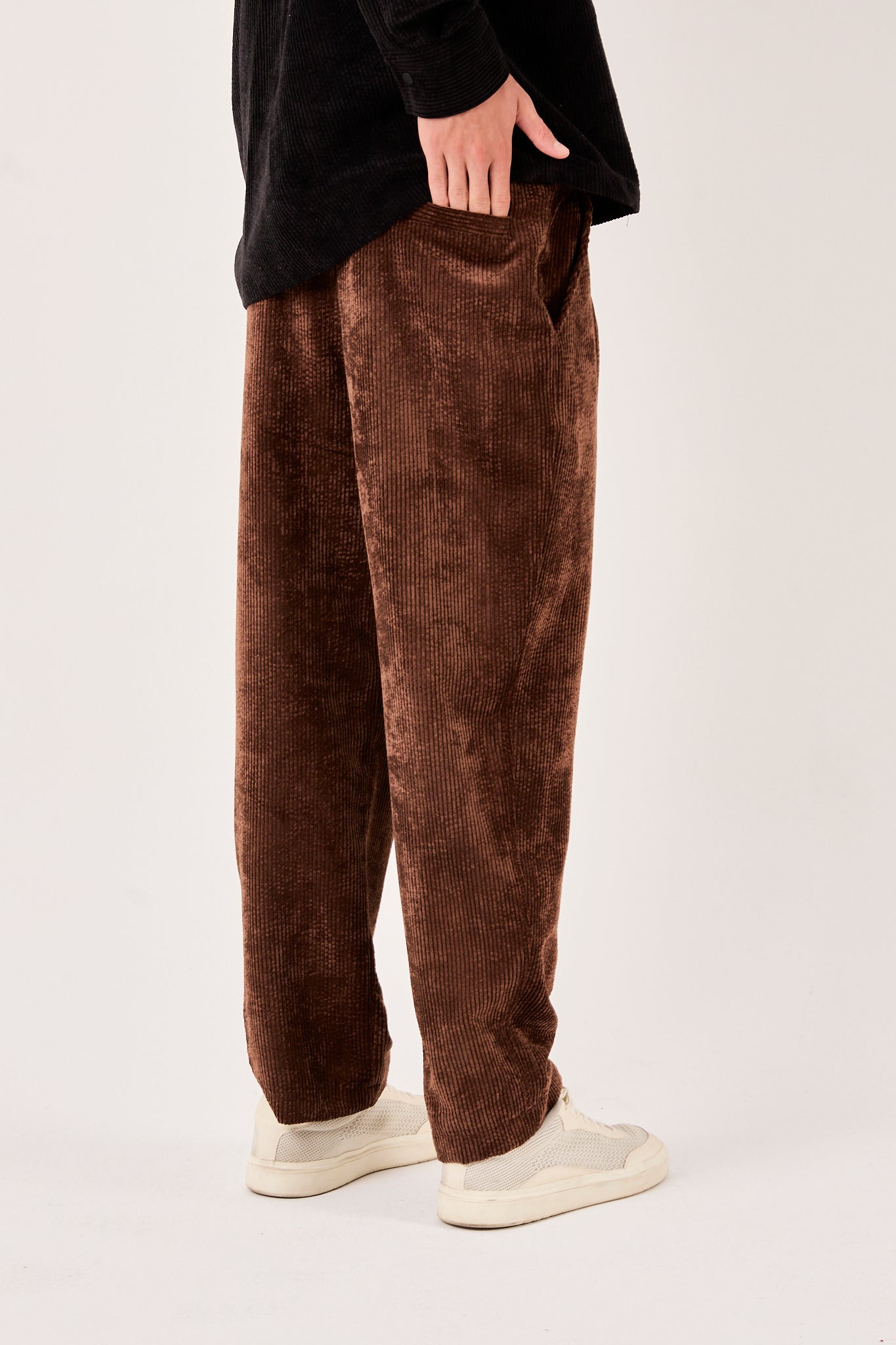 Men’s Brown Corduroy Pants – Elastic Waist, Relaxed Fit-X-1004