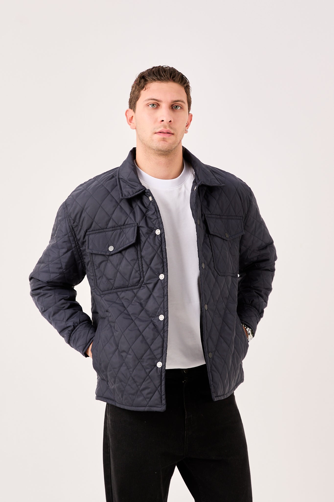 Men’s Lightweight Quilted Jacket – Snap Front, Smart Casual Style-X-2019