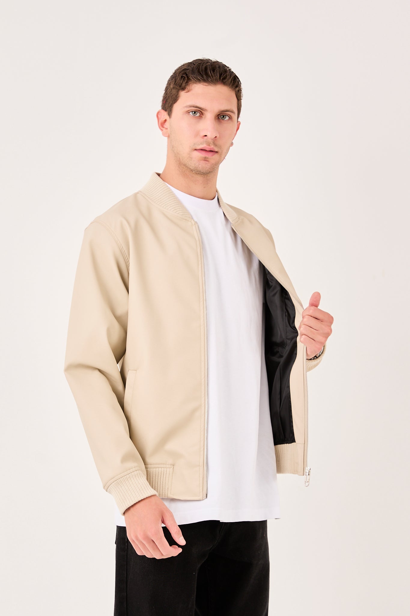Men’s Faux Leather Quilted Jacket with Snap Button Closure-X-2012