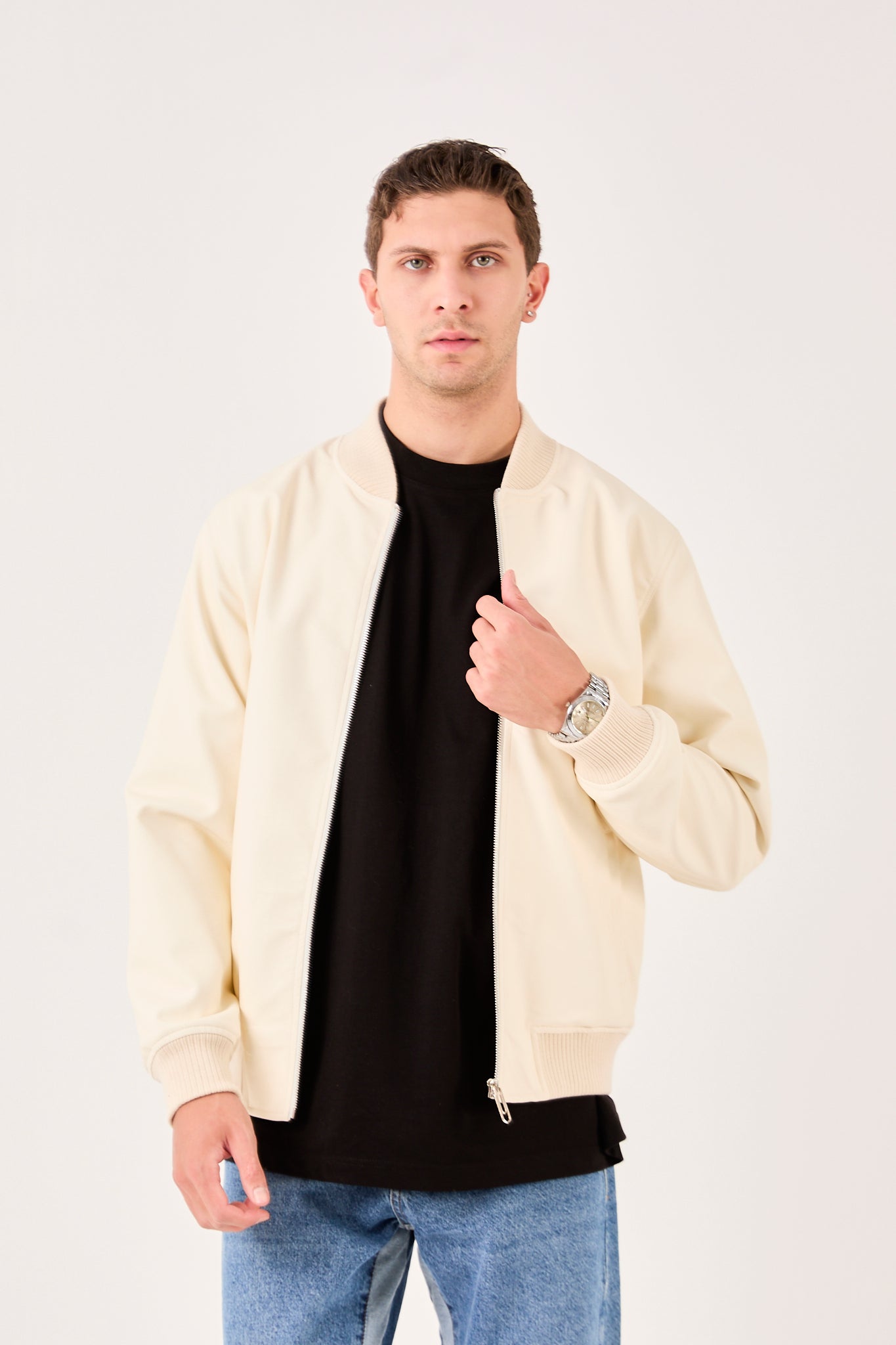 Men’s Faux Leather Quilted Jacket with Snap Button Closure-X-2012