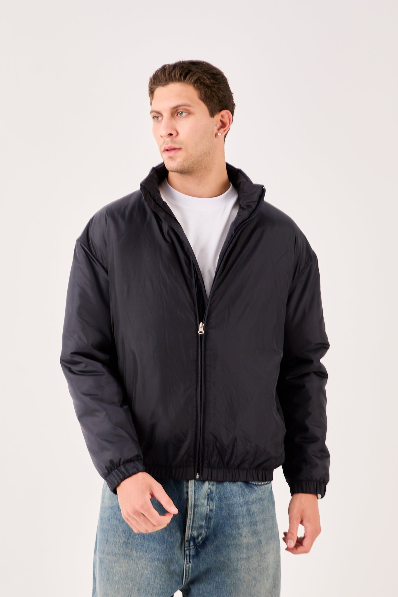 Men’s Lightweight Puffer Jacket – Zip Front, Stand Collar – X-2008