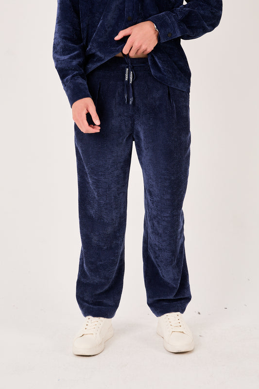 Men’s Navy Corduroy Pants – Elastic Waist, Relaxed Fit-X-1004
