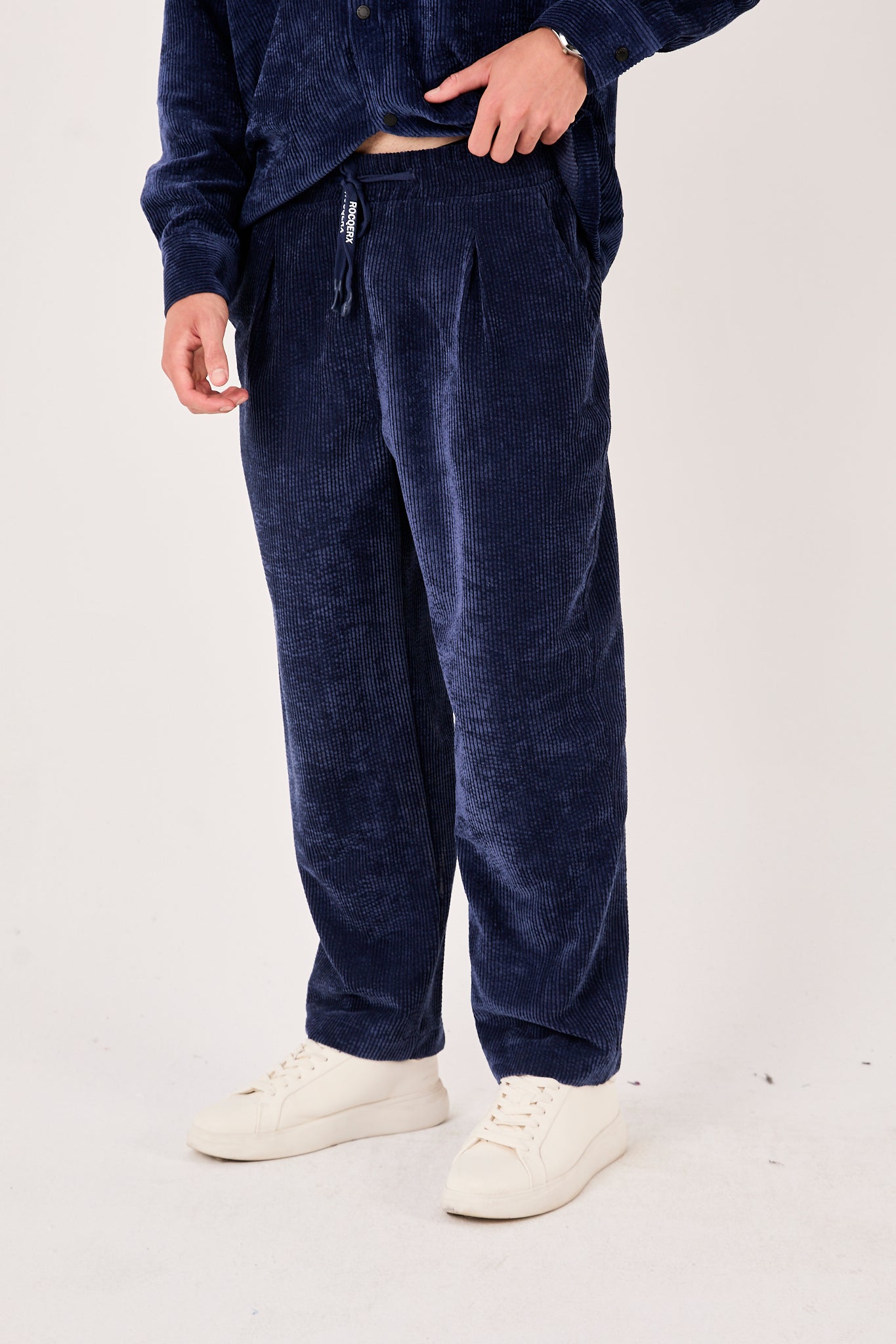 Men’s Navy Corduroy Pants – Elastic Waist, Relaxed Fit-X-1004