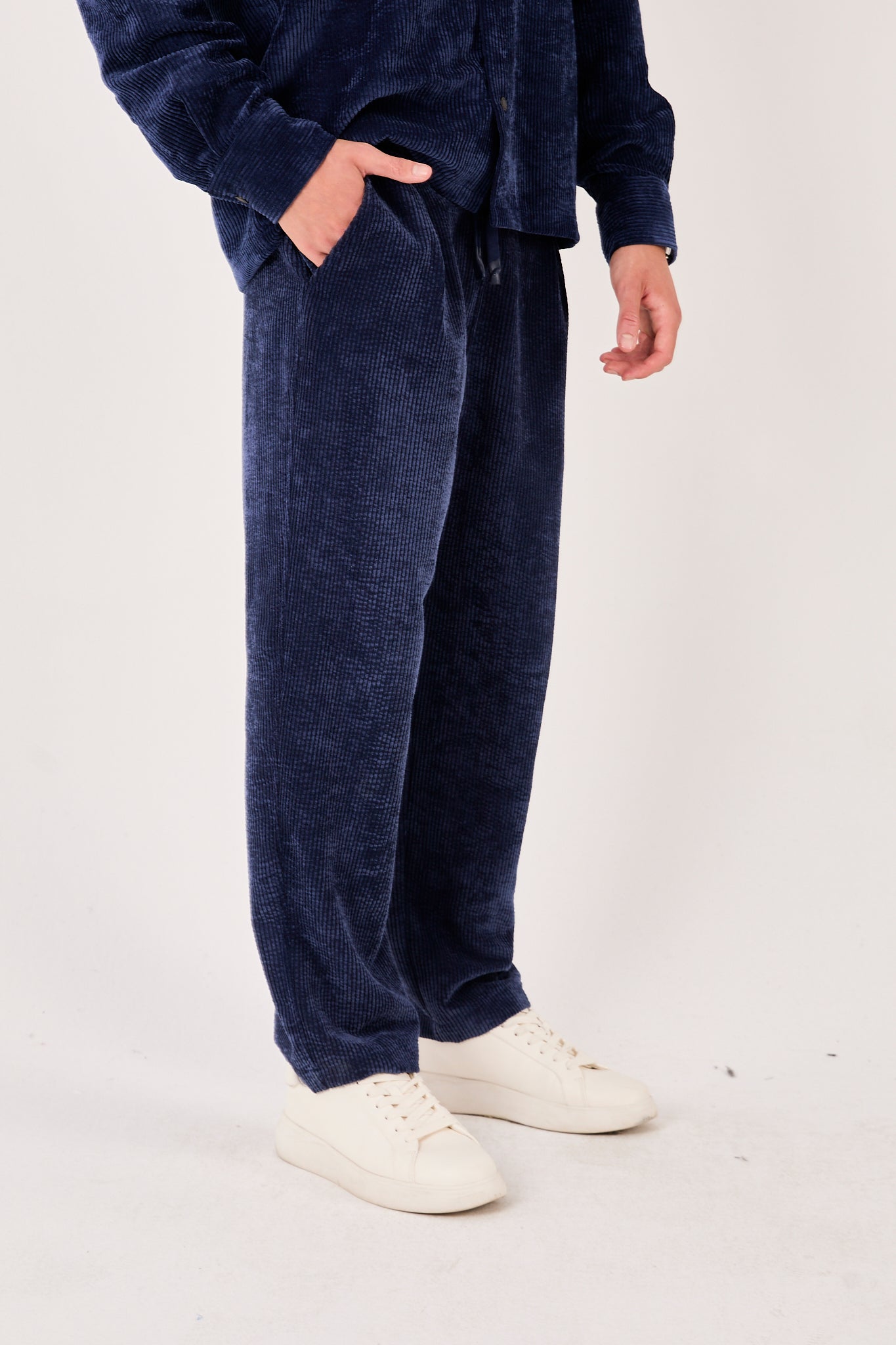 Men’s Navy Corduroy Pants – Elastic Waist, Relaxed Fit-X-1004