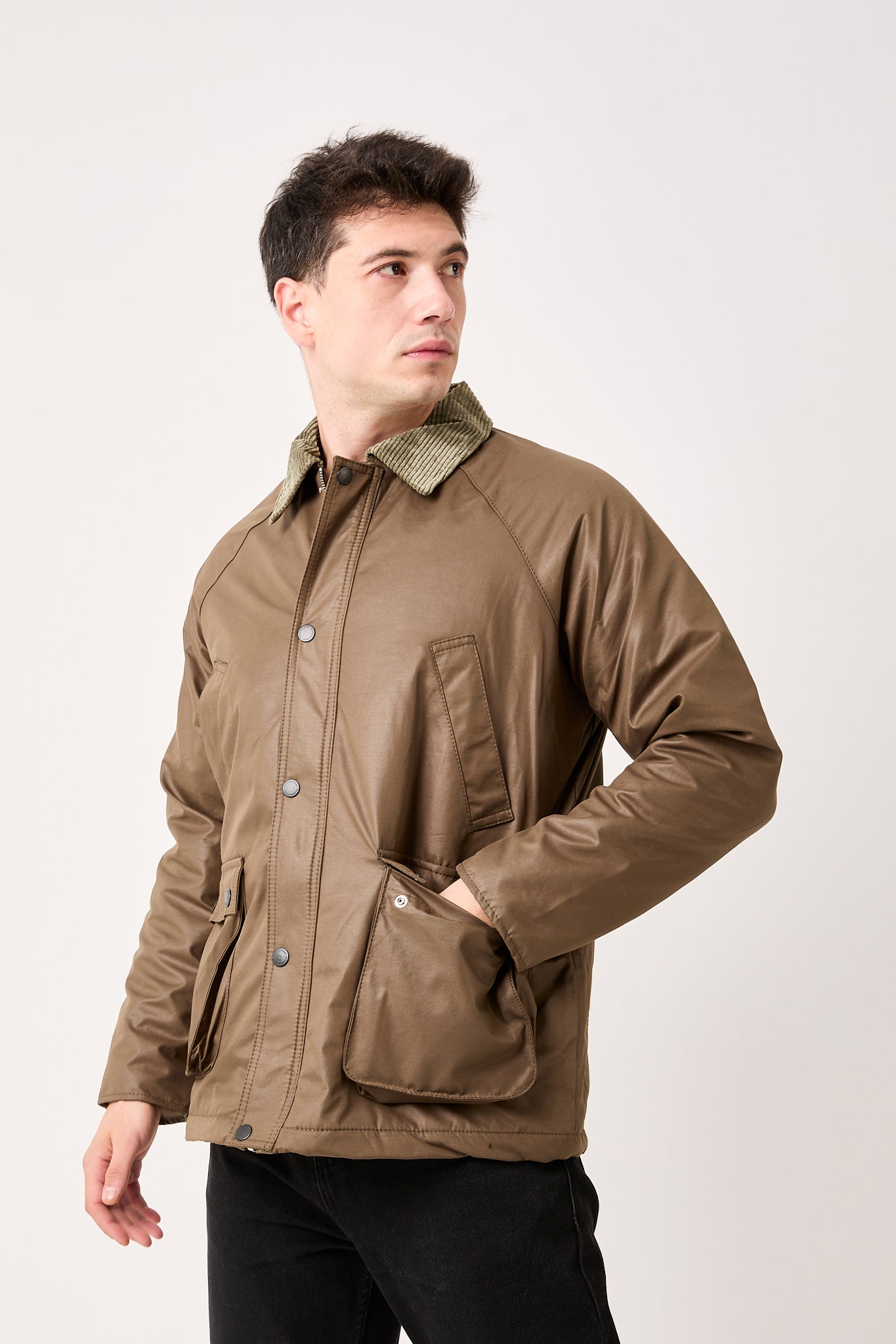 Men’s Waxed Jacket – Corduroy Collar, Water Resistant, Multi Pocket Jacket 5850