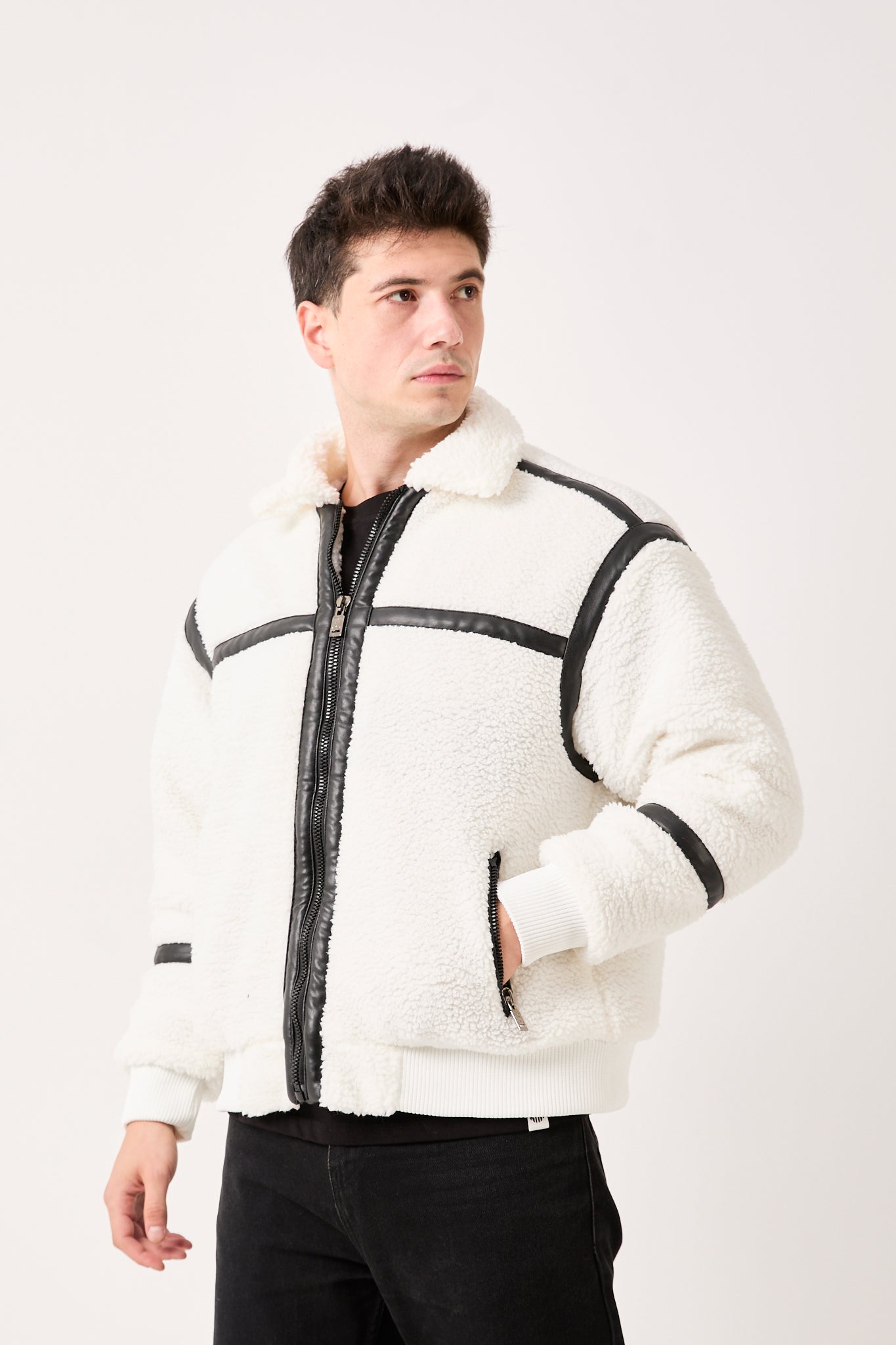 Sherpa Jacket with Faux Leather Details – X-5822