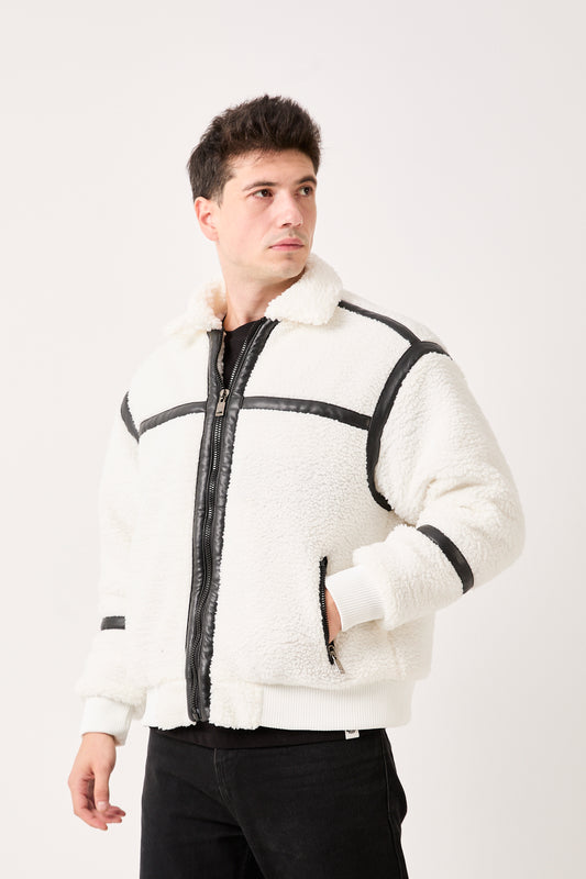 Sherpa Jacket with Faux Leather Details – X-5822