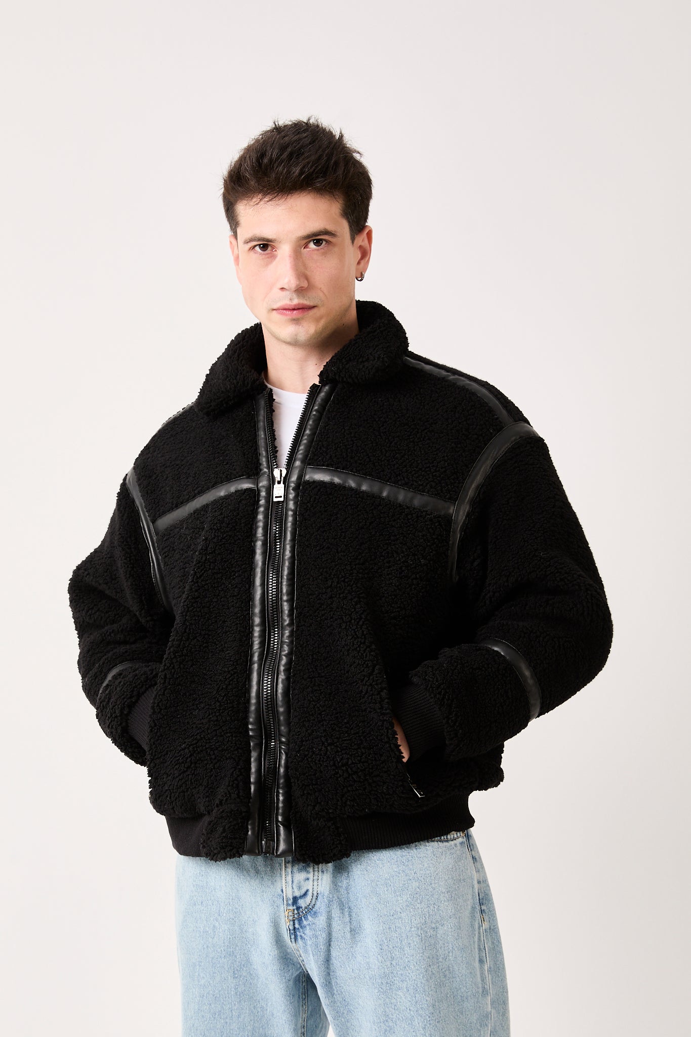 Sherpa Jacket with Faux Leather Details – X-5822