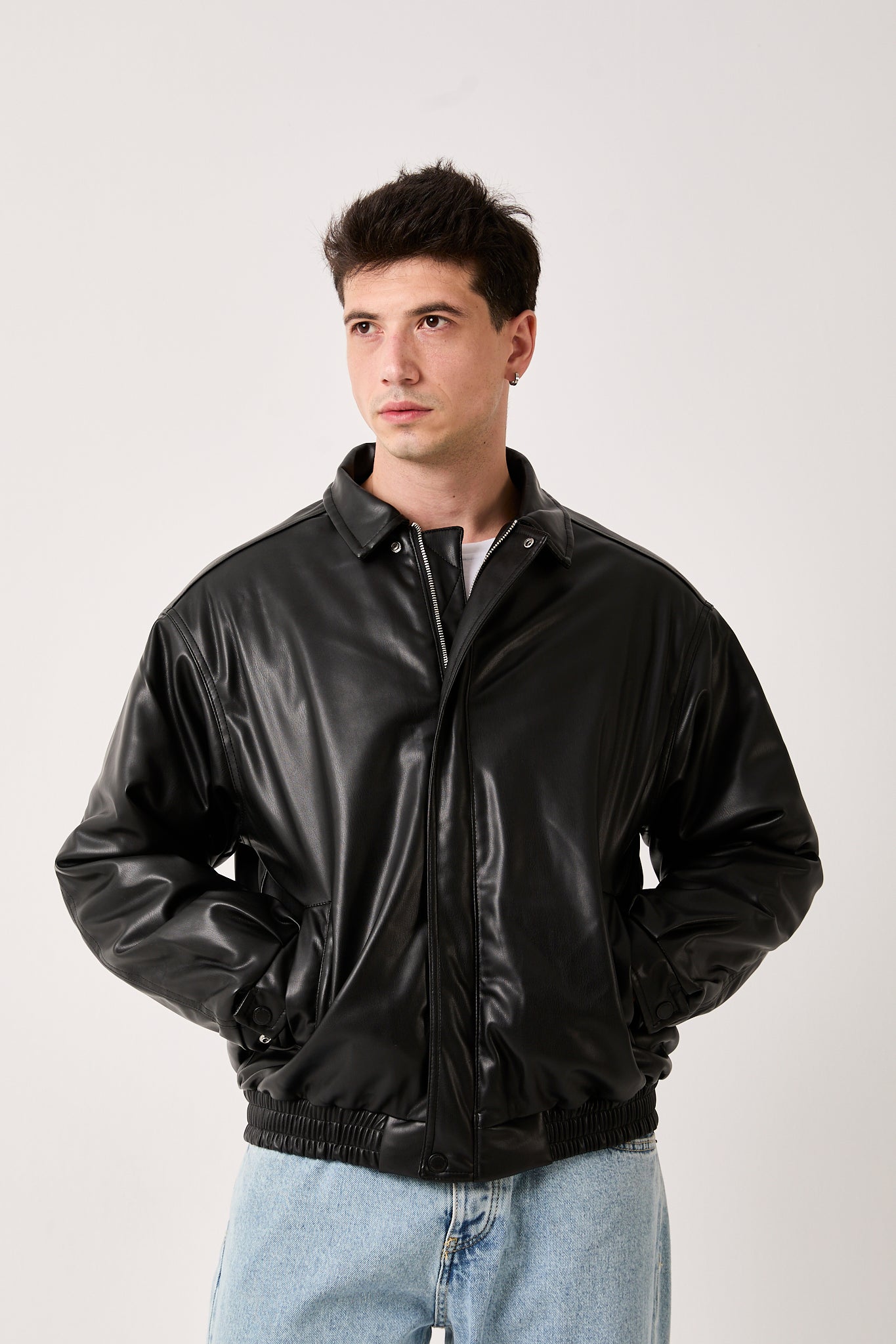 Men's Black Faux Leather Jacket-X-5770
