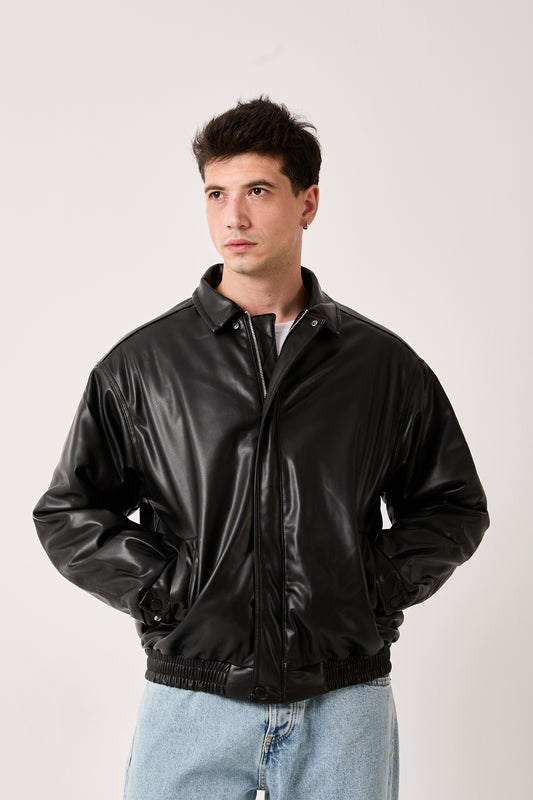 Men's Black Faux Leather Jacket-X-5770
