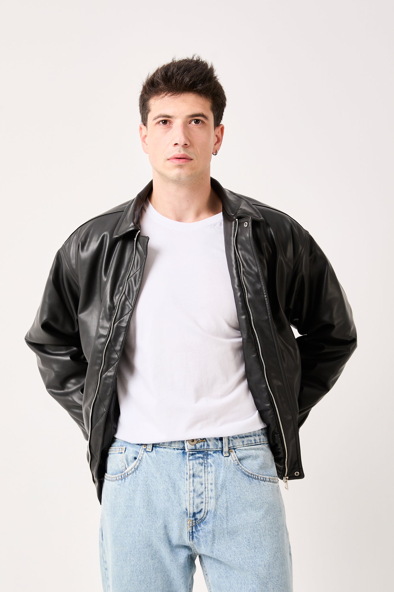 Men's Black Faux Leather Jacket-X-5770