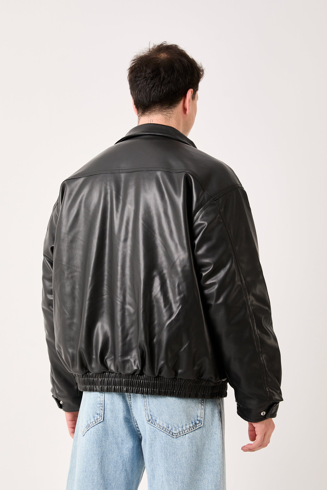 Men's Black Faux Leather Jacket-X-5770