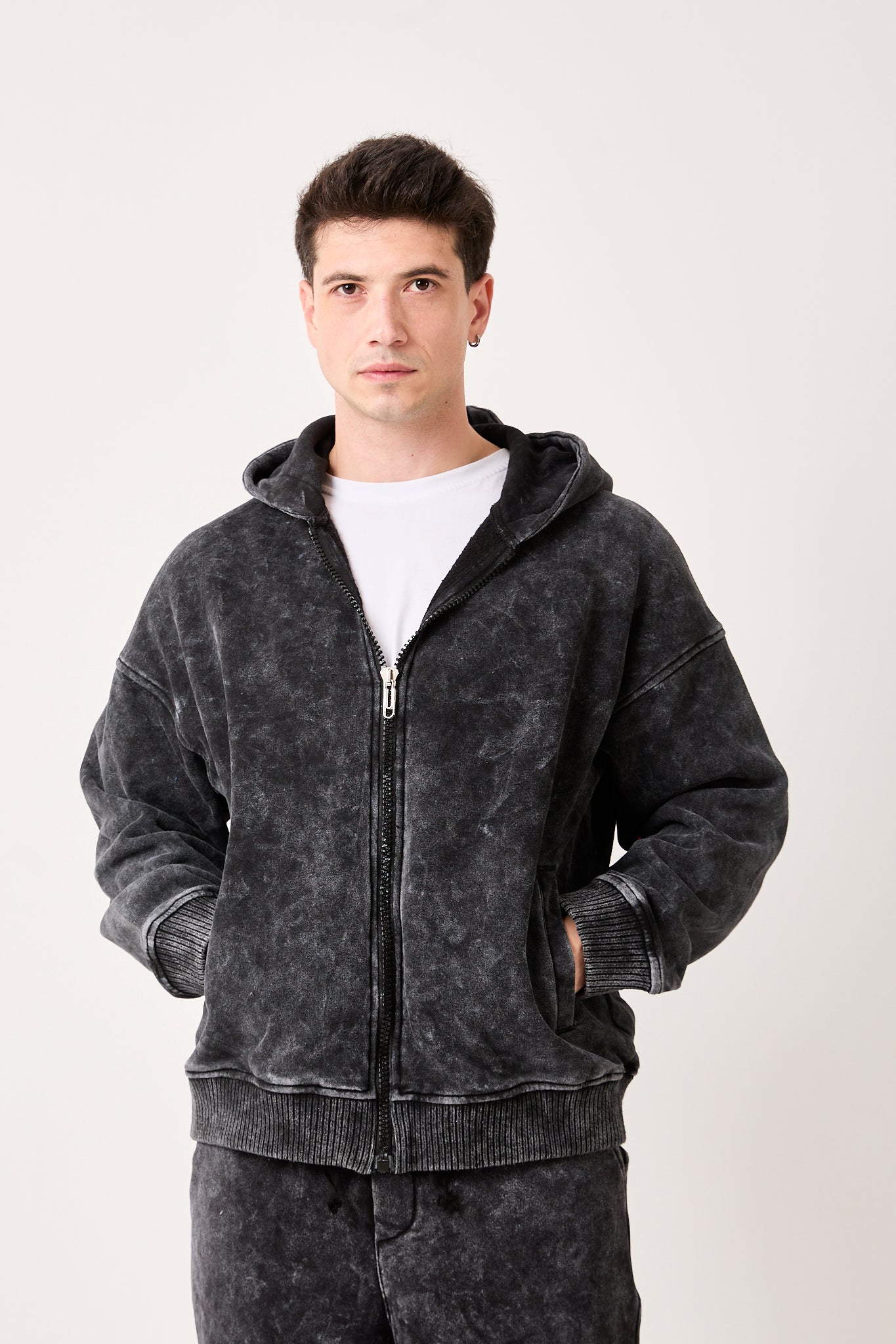 Washed Black Zip-Up Hoodie – X-2002